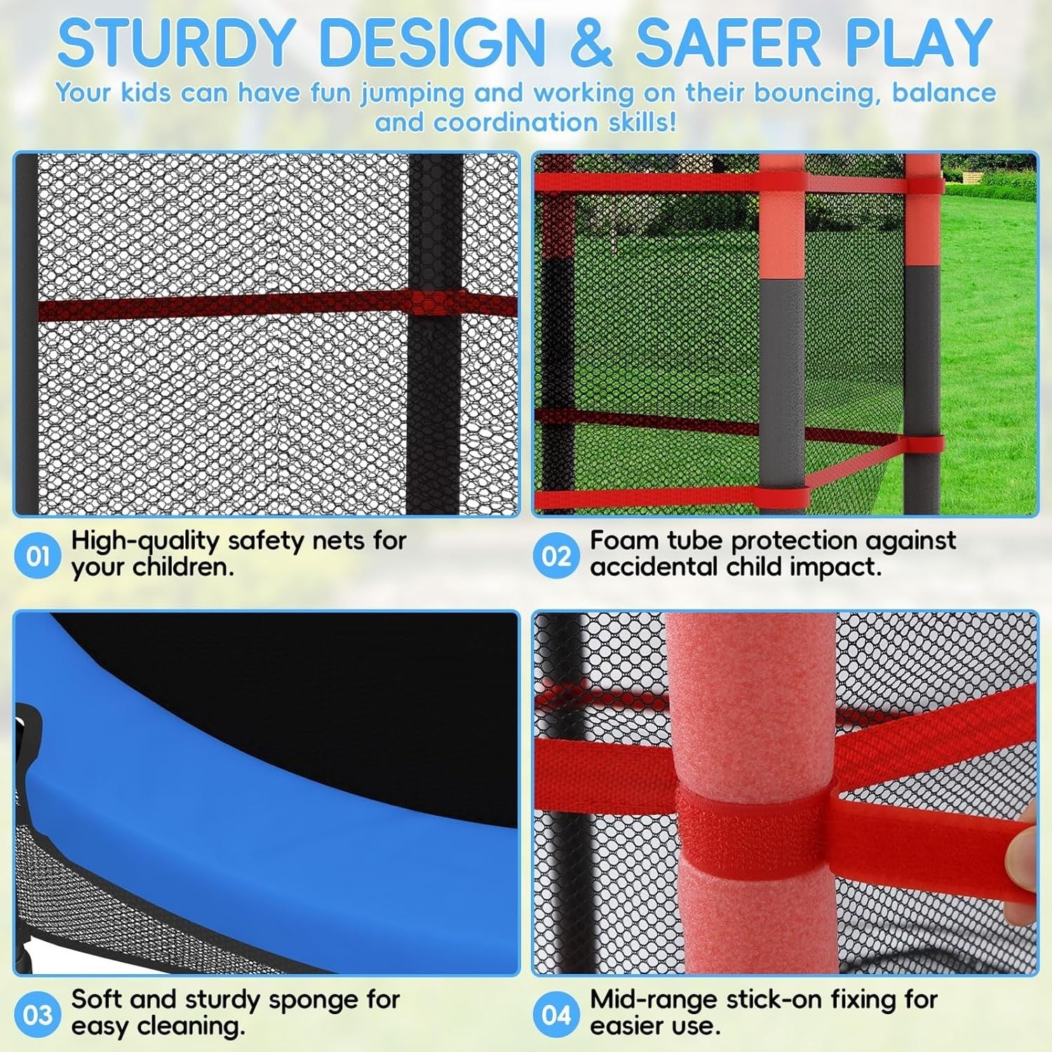 Blue Toddler Trampoline 140cm with Safety Enclosure Indoor Outdoor