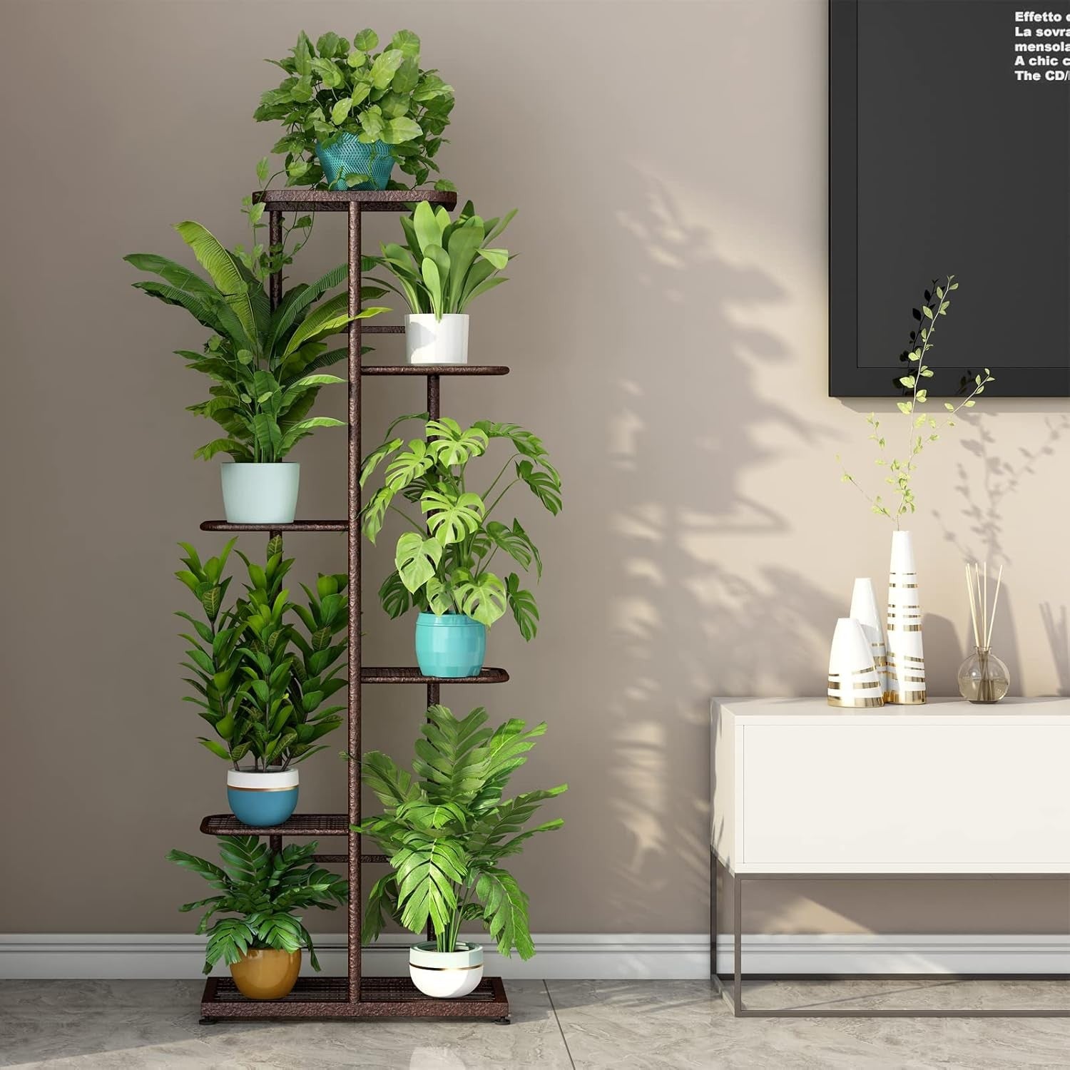 6 Tier Bronze Metal Plant Stand Indoor Outdoor Multi Pot Display Shelf