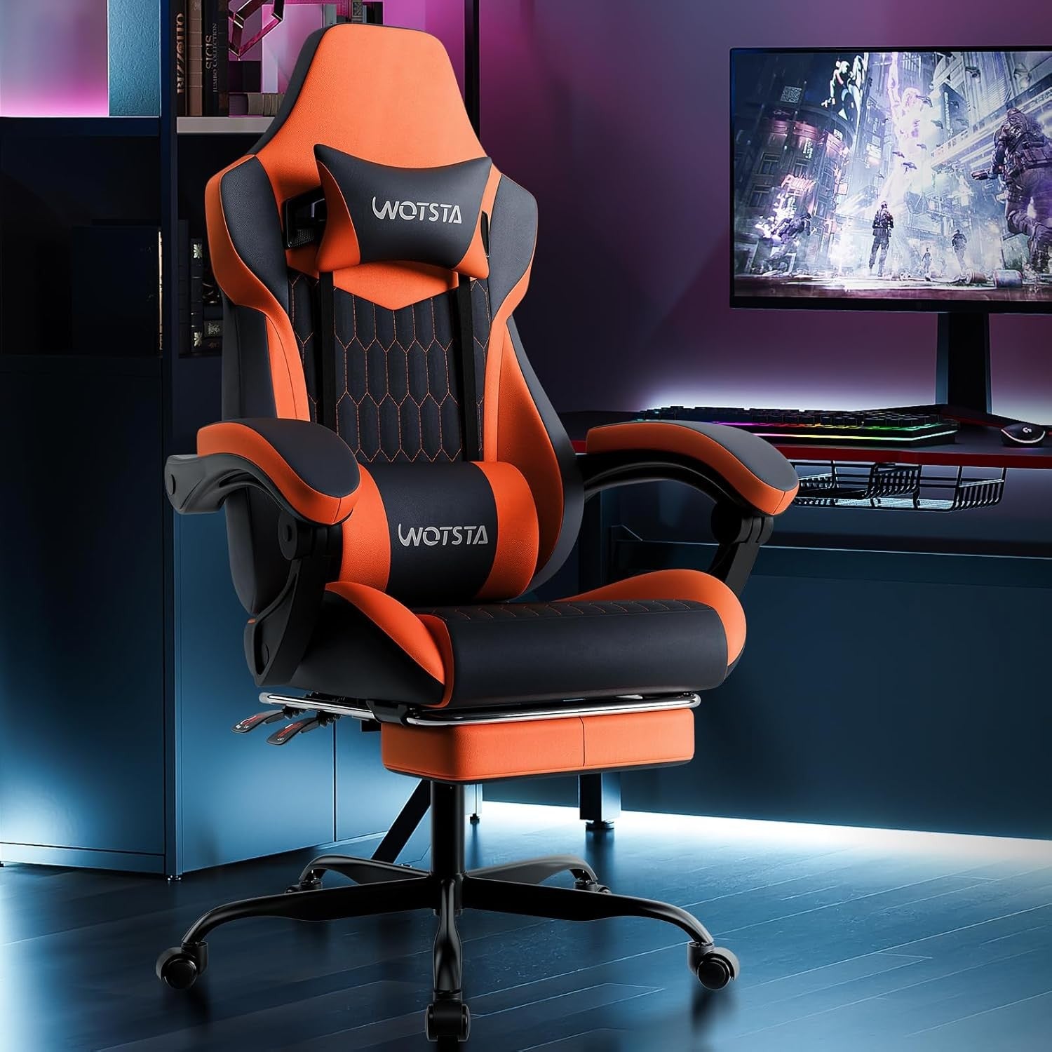 Ergonomic Gaming Chair w/ Footrest & Lumbar Support Black Orange