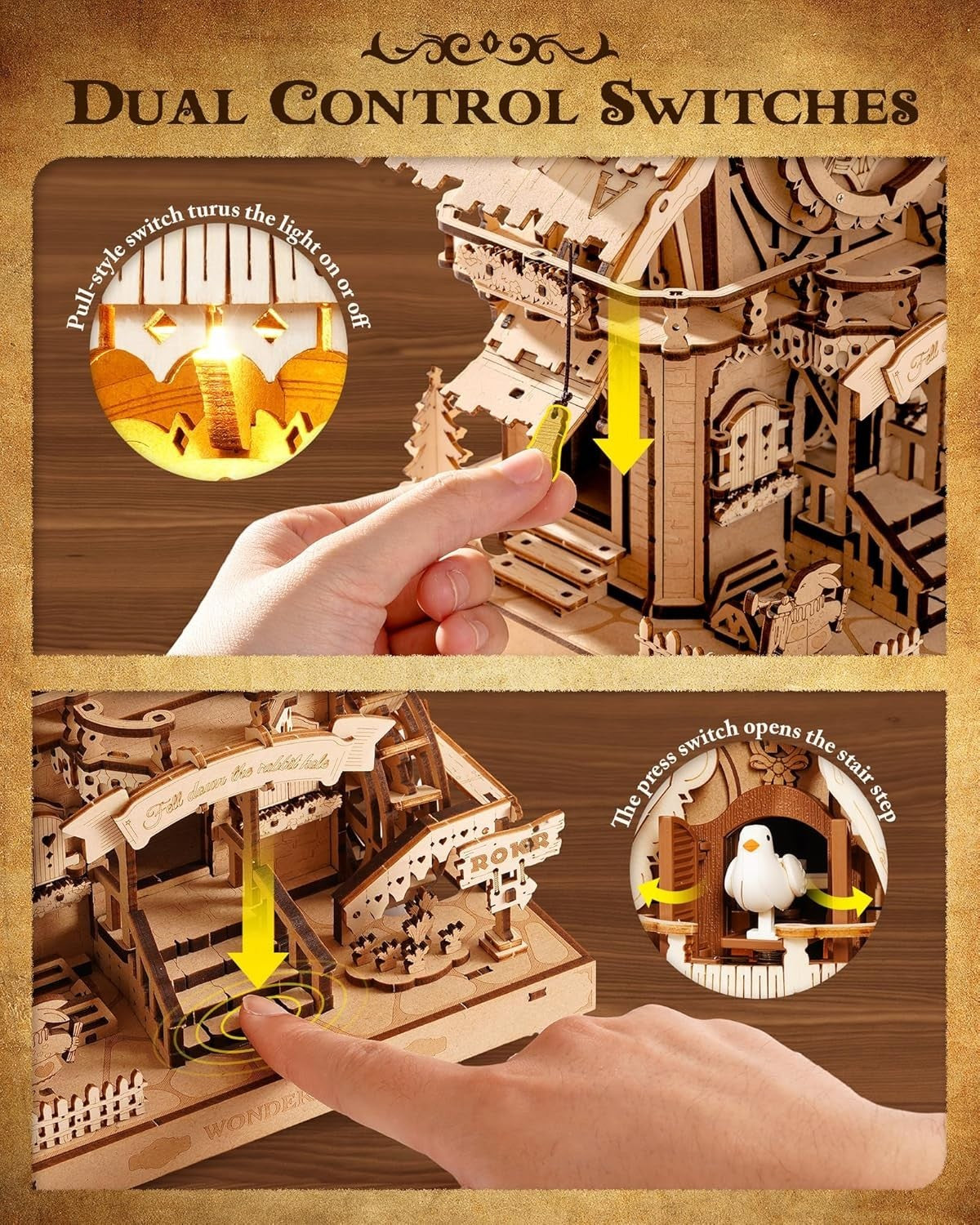 3D Wooden Cuckoo Clock Puzzle DIY Mechanical Model Kit LED Decor Gift