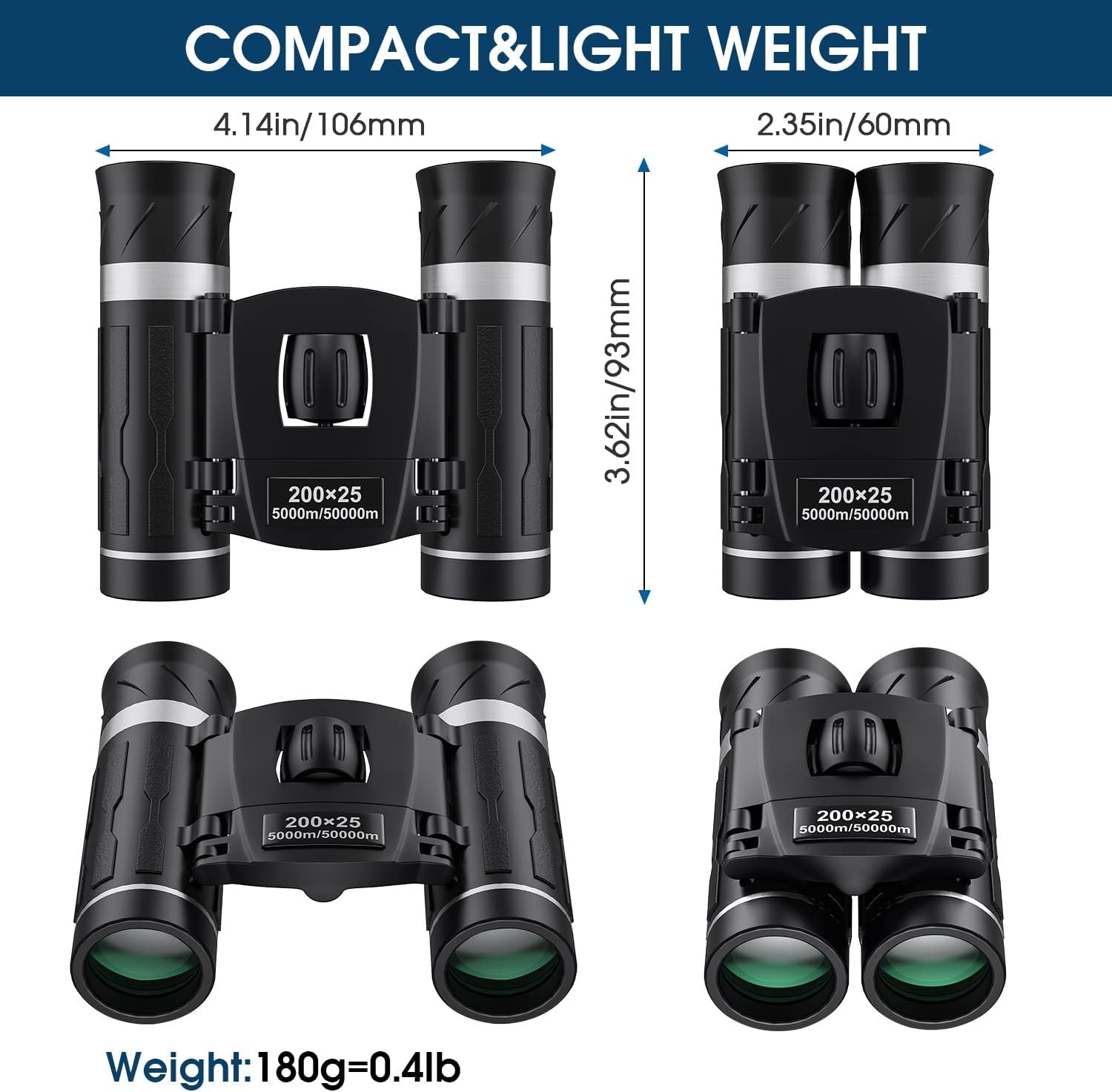 200x25 High Power Compact Pocket Binoculars for Travel Camping Bird Watching