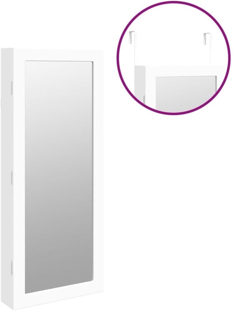 LED Wall Mounted Jewelry Cabinet Mirror Lockable Slim Storage White