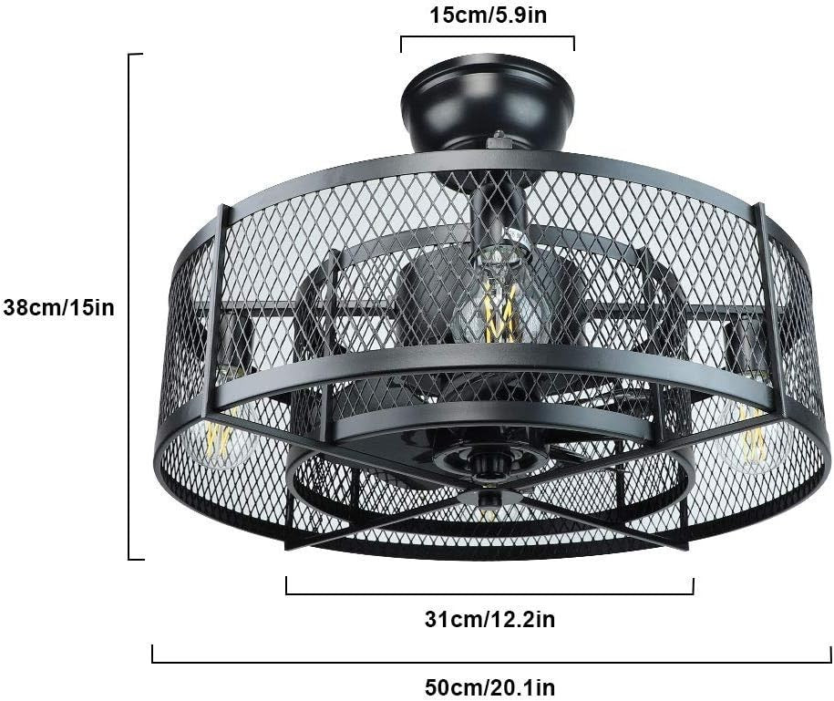 Industrial Ceiling Fan with Lights 4-Bulb E27 Remote 6 Speeds