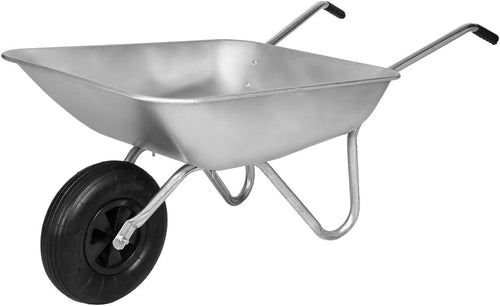 65L 1-Wheel Wheelbarrow Silver – 13" Pneumatic Tyre w/ Galv Frame 80kg Cap