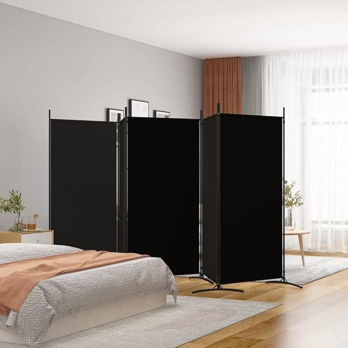5 Panel Folding Room Divider Black Privacy Screen 433x180cm Fabric Partition