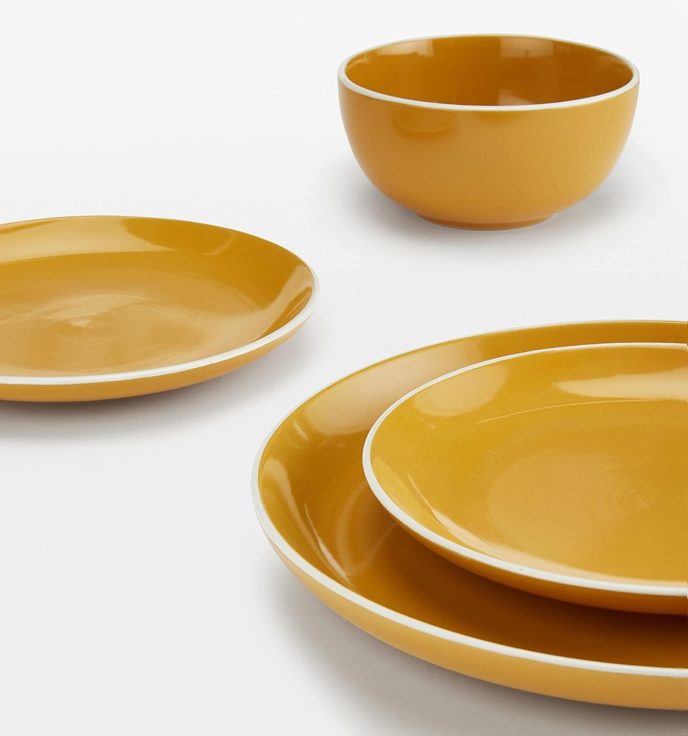 12pc Saffron Yellow Dinner Set Stoneware Plates Bowls Dishwasher Safe