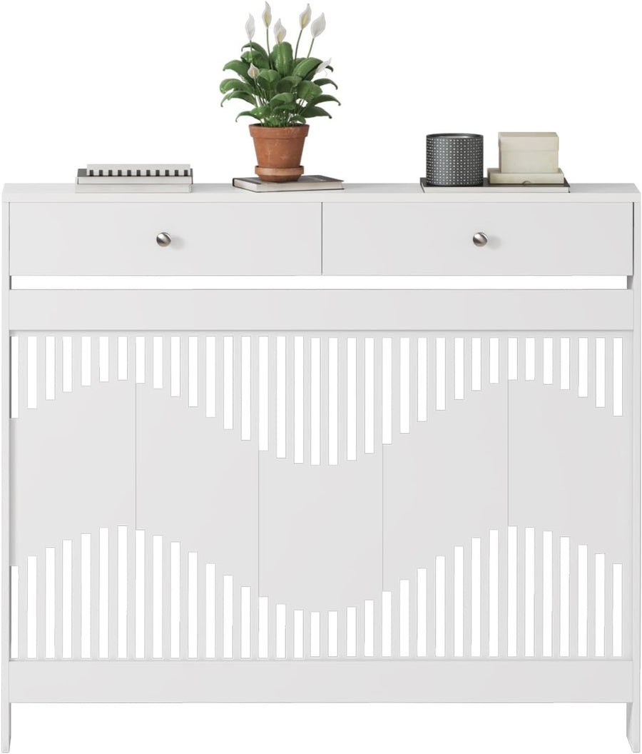 White Radiator Cover Cabinet with Drawers Modern MDF Storage Shelf, Medium