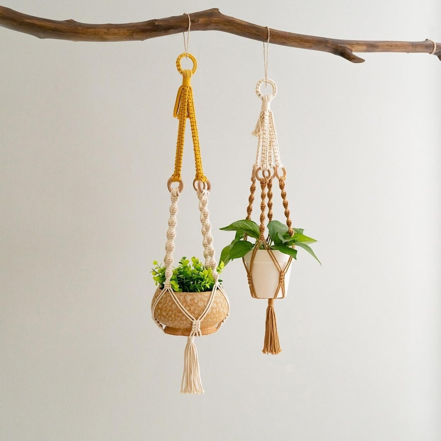 3pcs Yellow Macrame Plant Hanger Cotton Hanging Boho Planter