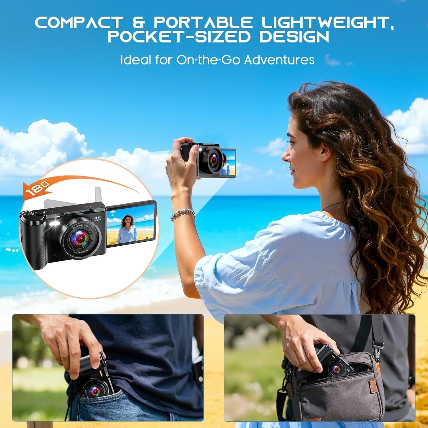 4K 56MP Digital Vlogging Camera Flip Screen Zoom SD Card Bundle