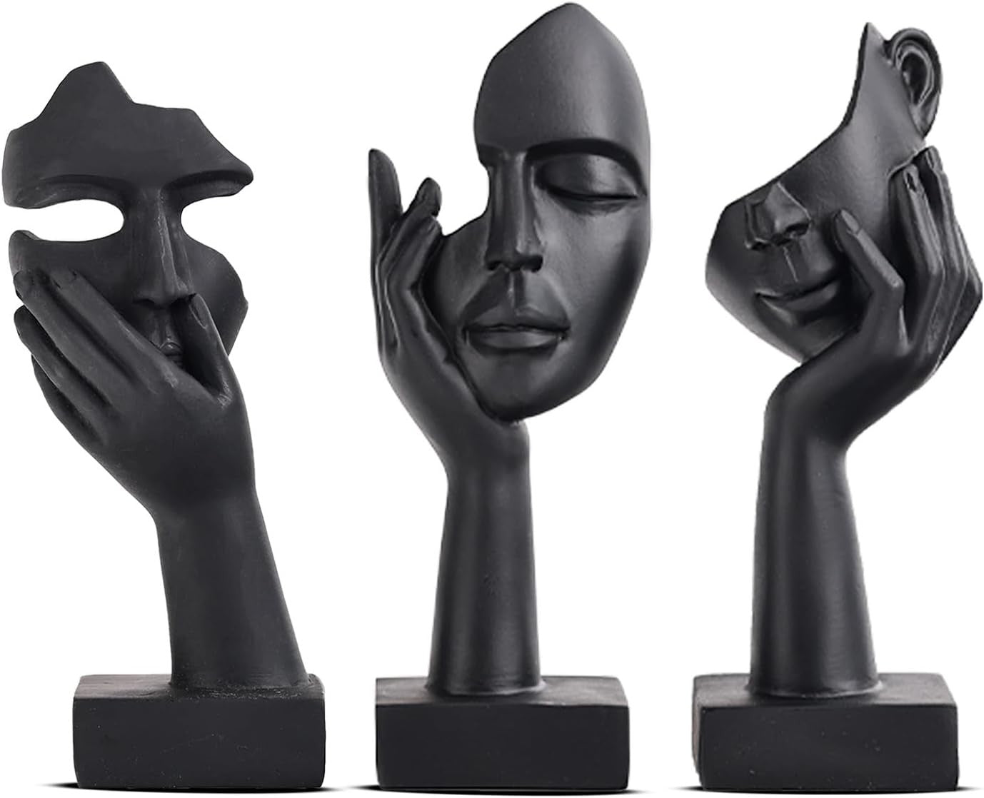 Black Woman Face Statue Set of 3 Modern Home Desk Decor