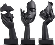 Black Woman Face Statue Set of 3 Modern Home Desk Decor