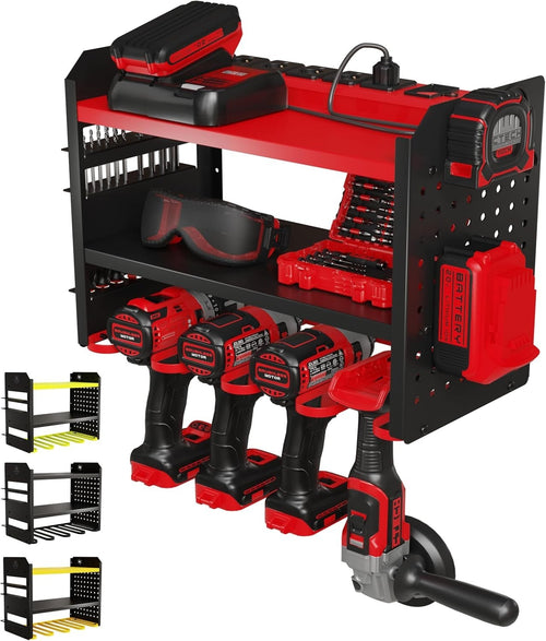 Heavy-Duty 3-Tier Red Tool Rack 43.7W x 22.1D x 35.6H cm – Garage Organizer
