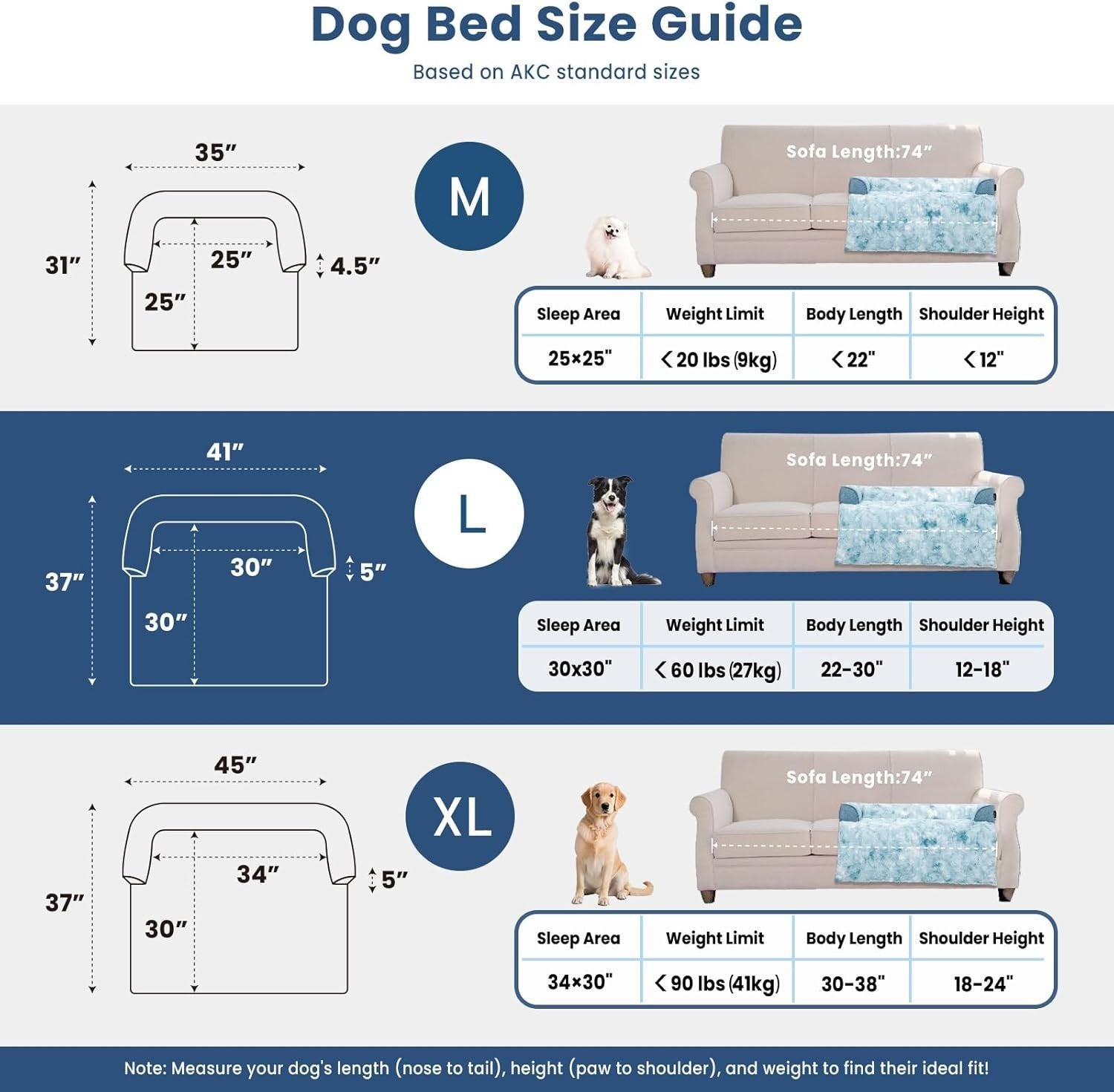 Large Orthopedic Dog Sofa Bed 104x94x12.5cm Faux Fur Blue