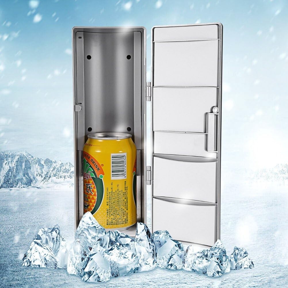 1L Mini USB Fridge Silver Portable Cooler & Warmer PC Car Desk