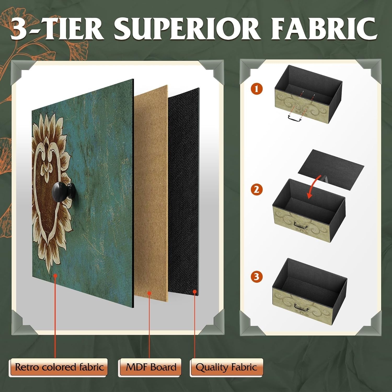 9 Drawer Fabric Storage Chest with Wood Top Steel Frame Retro Bohemian Decor