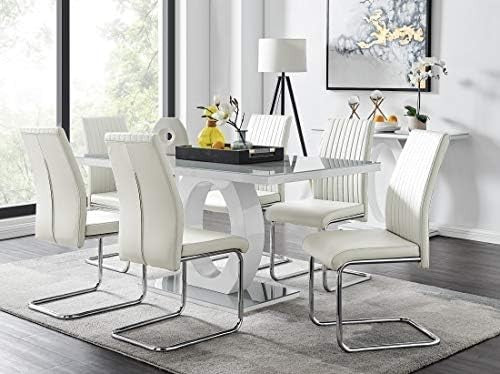Modern Grey/White Glass Dining Table + 6 White Chairs 160x90x76cm