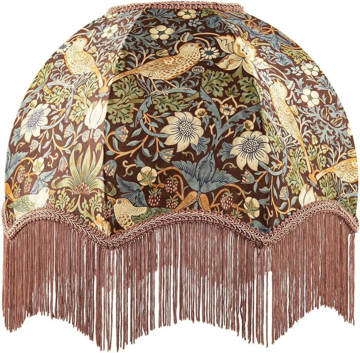 Victorian Vintage Lamp Shade Floral Birds Tassels Green Blue 36cm