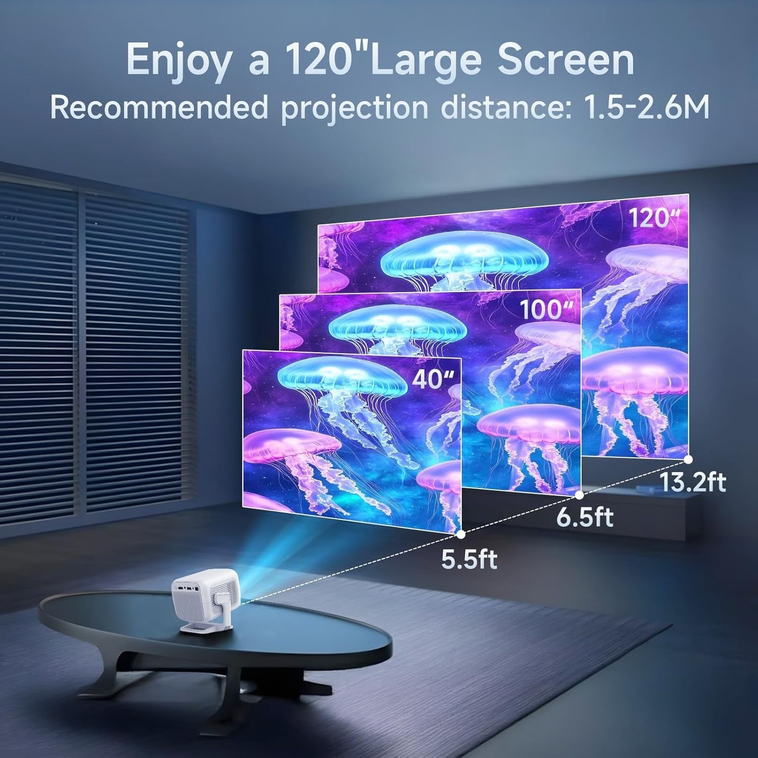 Mini 1080P Projector WiFi 6 Bluetooth Auto Keystone 4K Support Portable