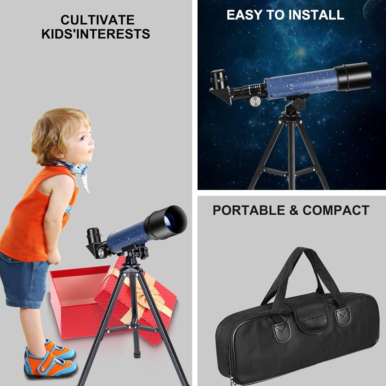 50mm Aperture 360mm Refractor Telescope for Kids & Beginners with Tripod
