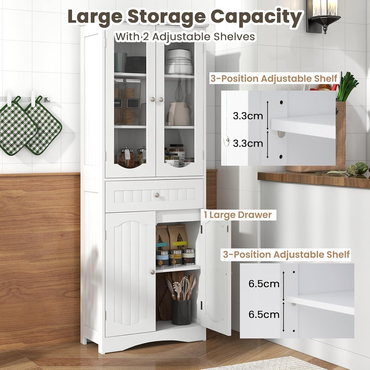 Tall Bathroom Cabinet White Freestanding Storage Cupboard 4-Door Drawer
