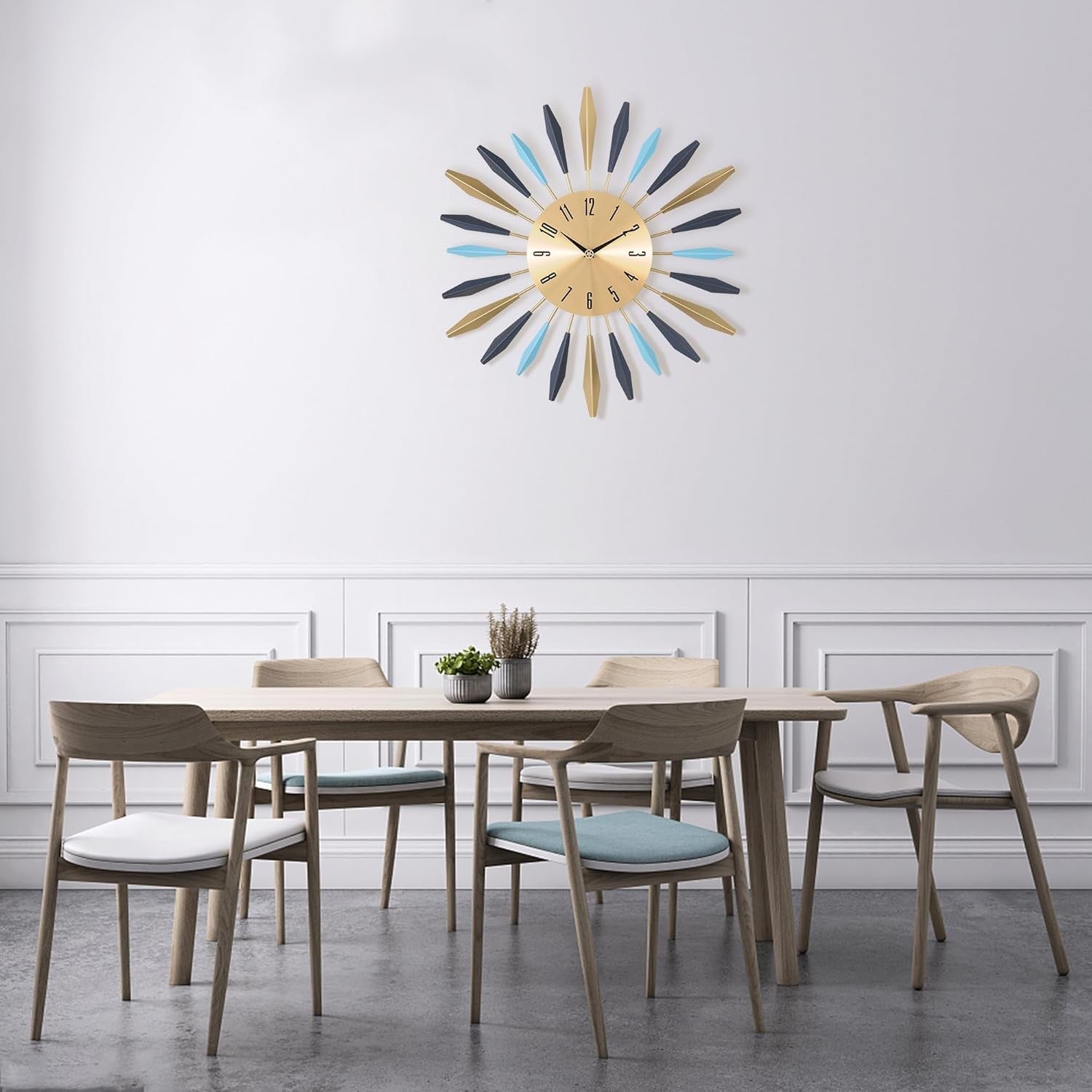 Large Metal Sunburst Wall Clock 56cm Modern Silent Decor Living Room Art
