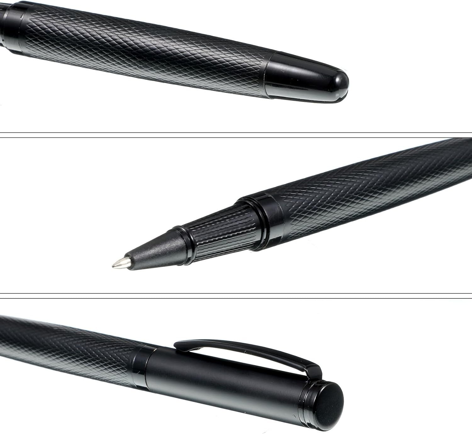 3-Piece Rollerball Pen Set Matte Black Fine Tip Smooth Writing Gift Box