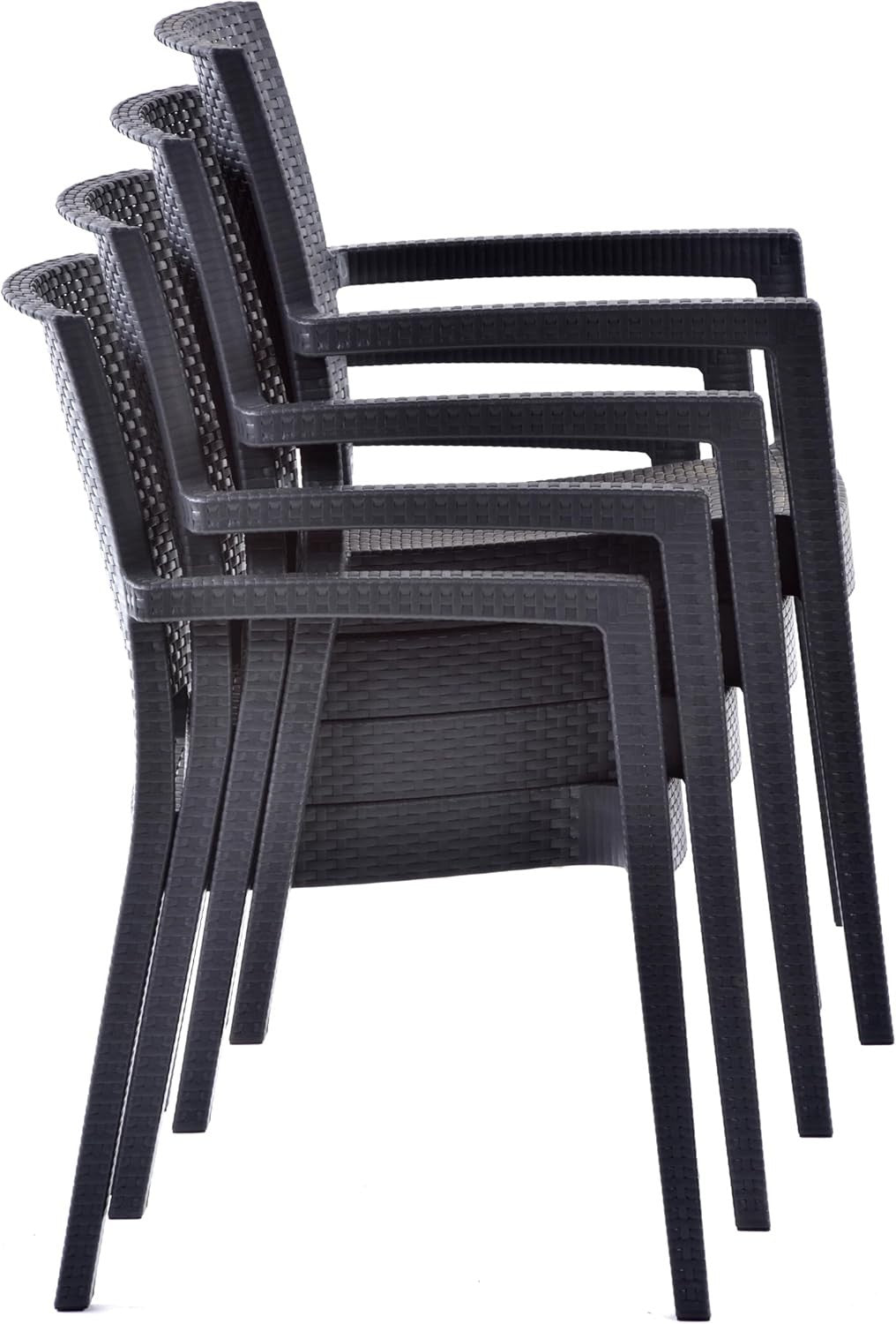 Set of 2 Stackable Rattan Effect Arm Chairs Indoor Outdoor Patio Seating