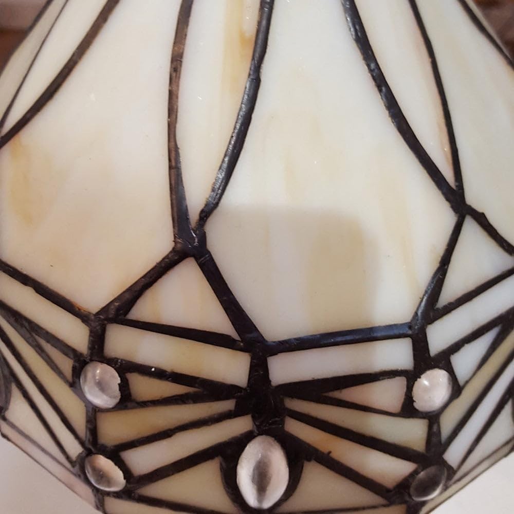 Vintage Style Cream Marble Glass Table Lamp with Pearl Beads, Antique Brass