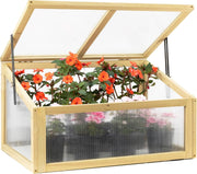 Raised Wooden Cold Frame Greenhouse 70x46x39cm UV-Stabilised Polycarbonate