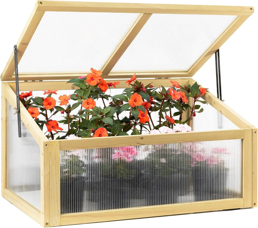 Raised Wooden Cold Frame Greenhouse 70x46x39cm UV-Stabilised Polycarbonate