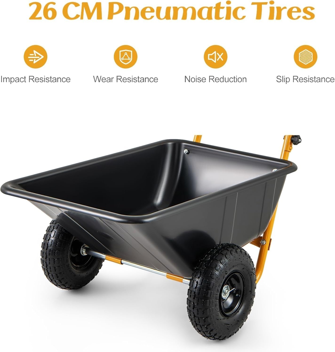 80L 2-Wheel Garden Wheelbarrow & Black Heavy Duty Cart w/ 100kg Load Capacity