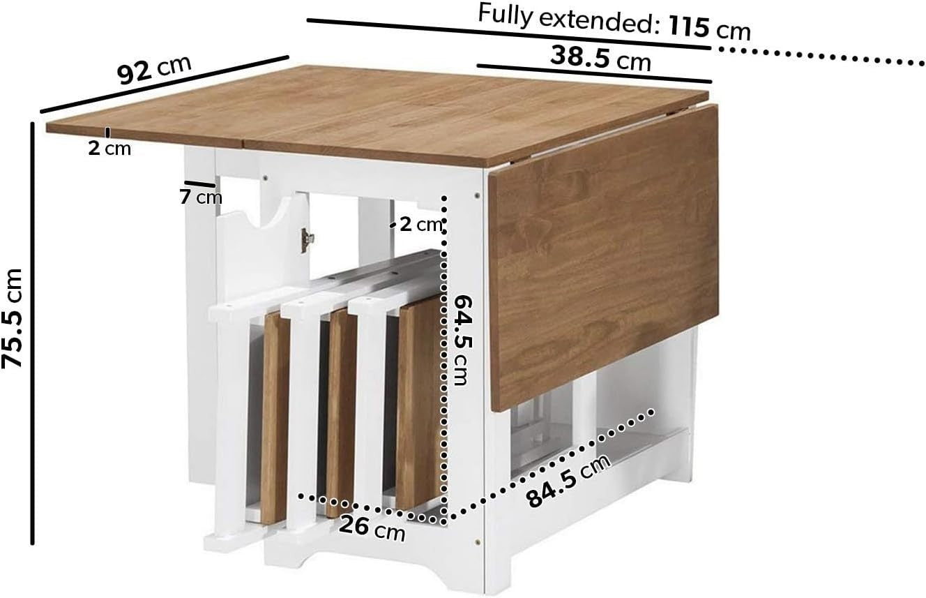 4-Seater Butterfly Dining Set White Pine Folding Chairs Space-Saving