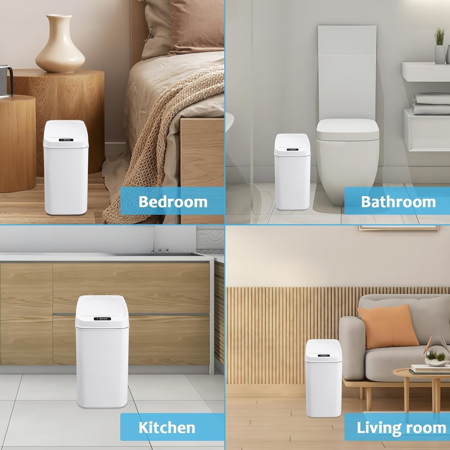 3-Pack Touchless Bathroom Trash Can | 2.6 Gallon Motion Sensor Bin