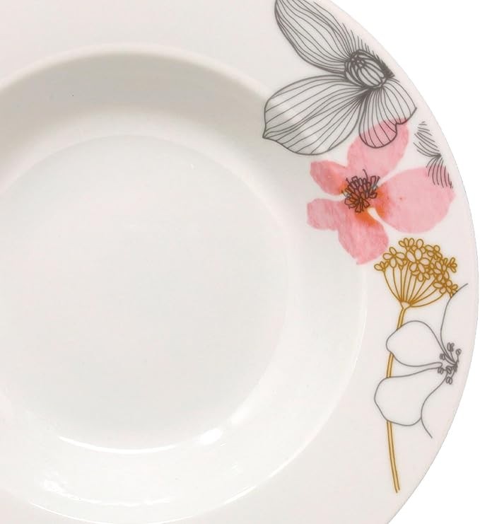 12pc White Ceramic Dinnerware Set Plates Bowls Service for 4 Floral