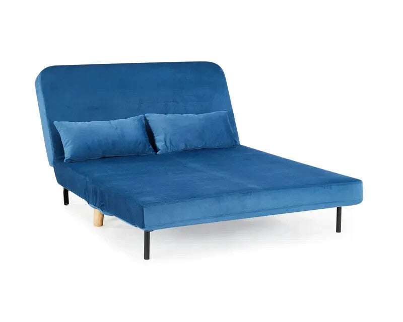 Blue Velvet Sofa Bed 2 Seater Futon Clic Clac Double Sleeper Couch Chair
