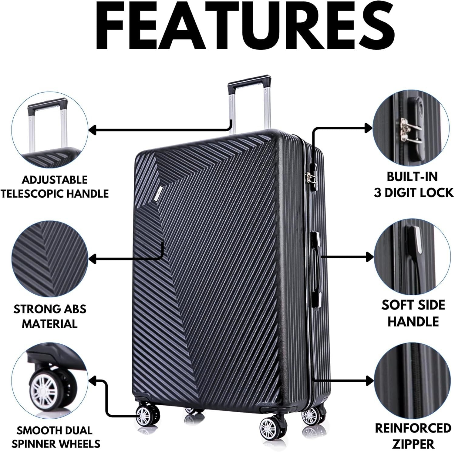 Large 29” Check-In Suitcase ABS Hard Shell 4 Wheel Spinner 100L Lock