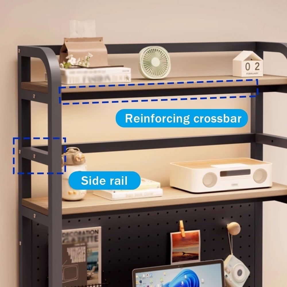 2 Tier Metal Desk Hutch 23.6" Desktop Shelf Organizer Storage Rack Home Office