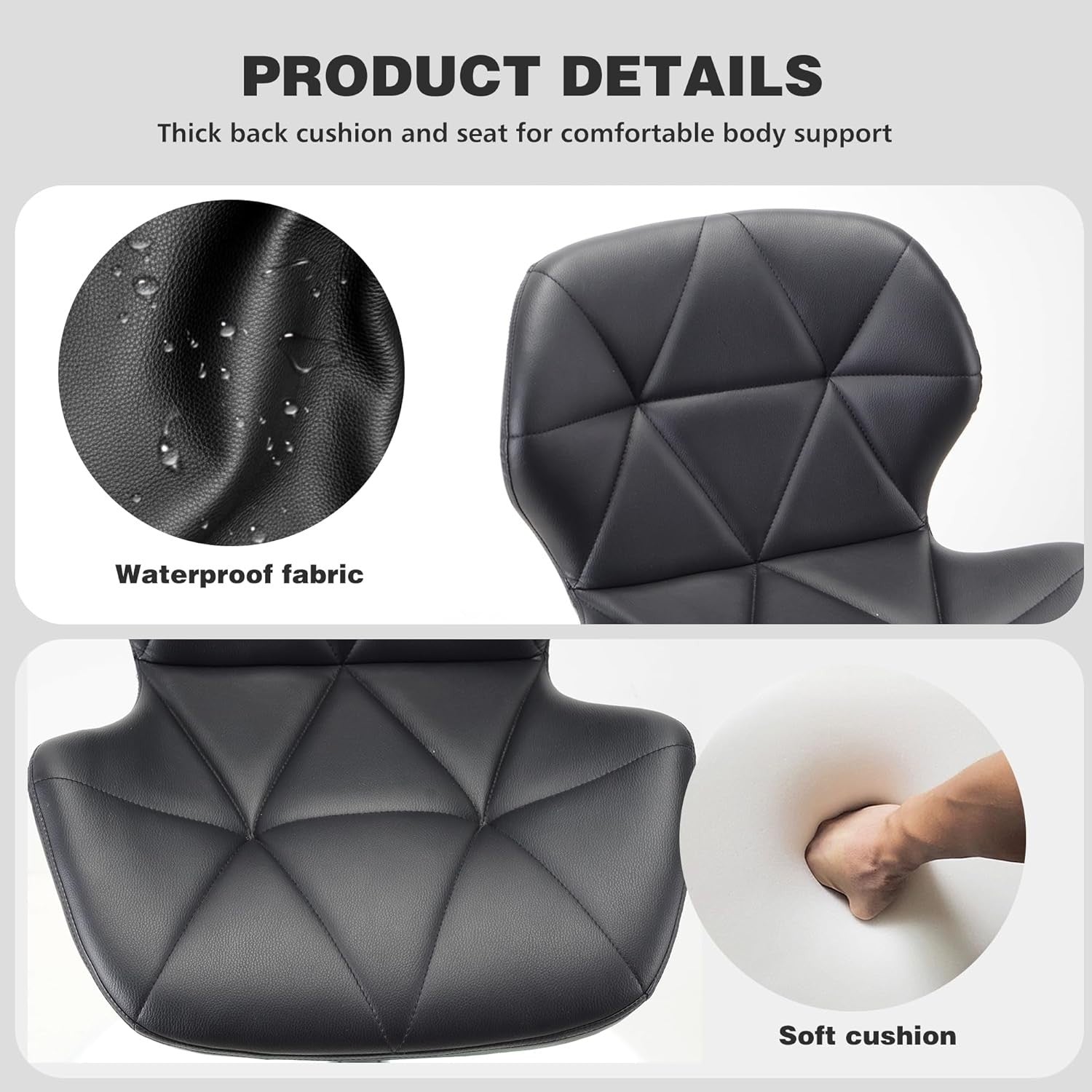 Black Faux Leather Bar Stools Set of 2 – Adjustable Swivel Kitchen Chairs