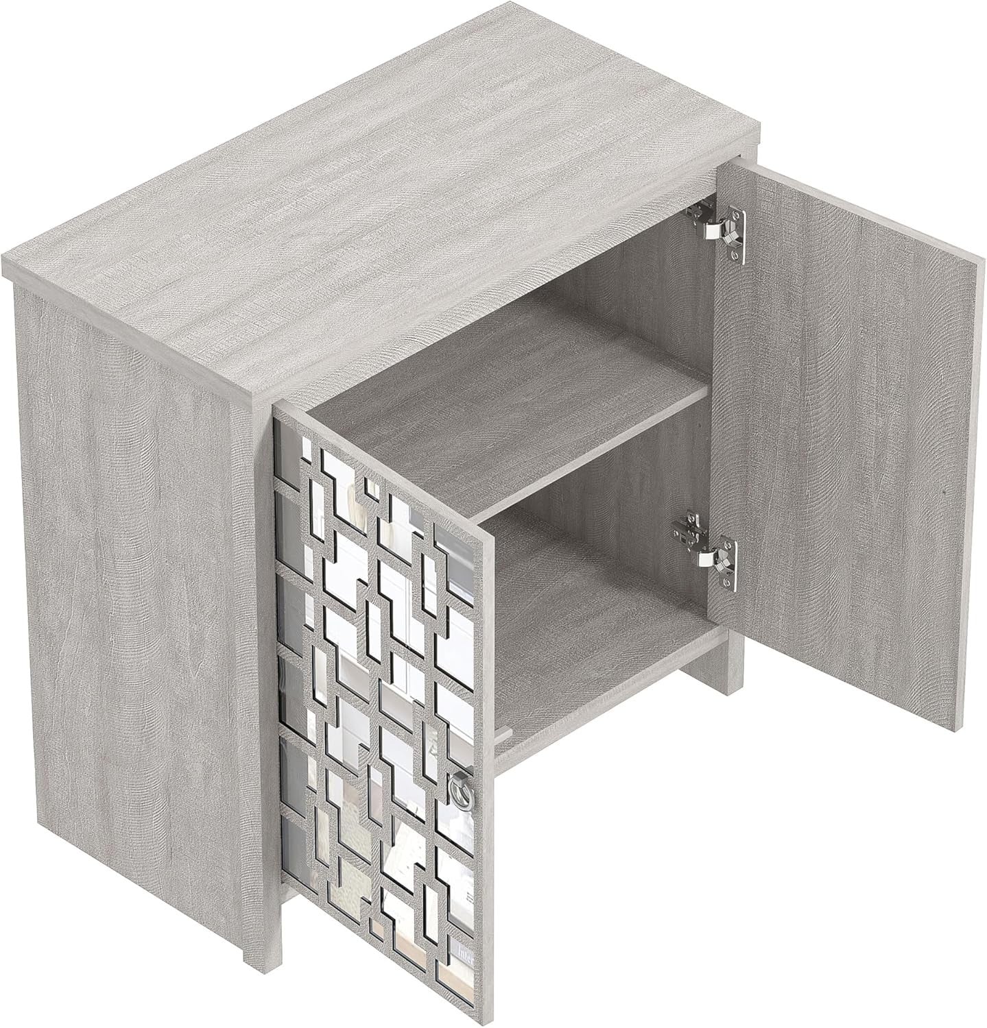 Grey Mirrored Sideboard 2 Door Cabinet Modern Storage Unit Hallway