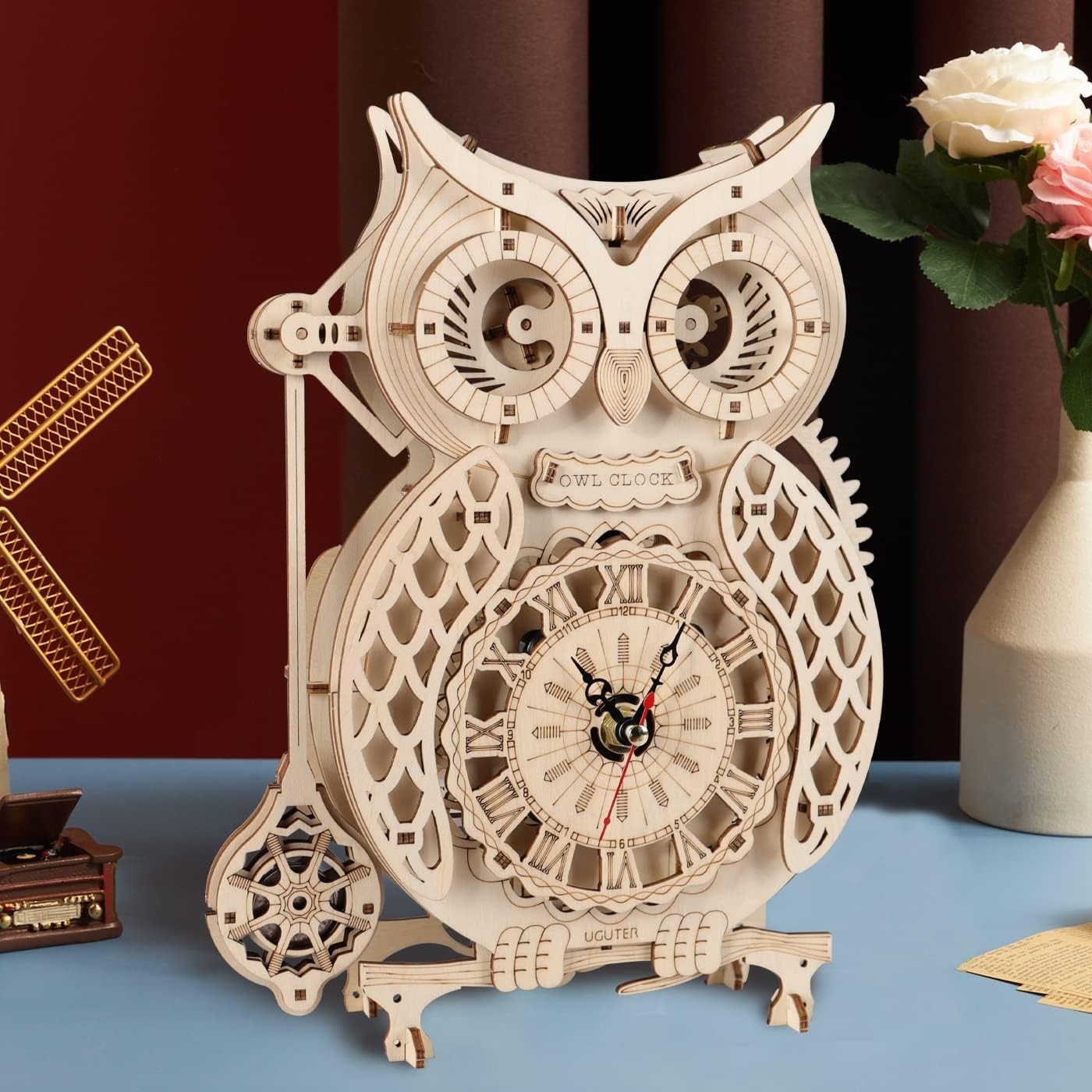 3D Wooden Owl Clock Puzzle Kit Adults DIY Mechanical Pendulum Decor Gift