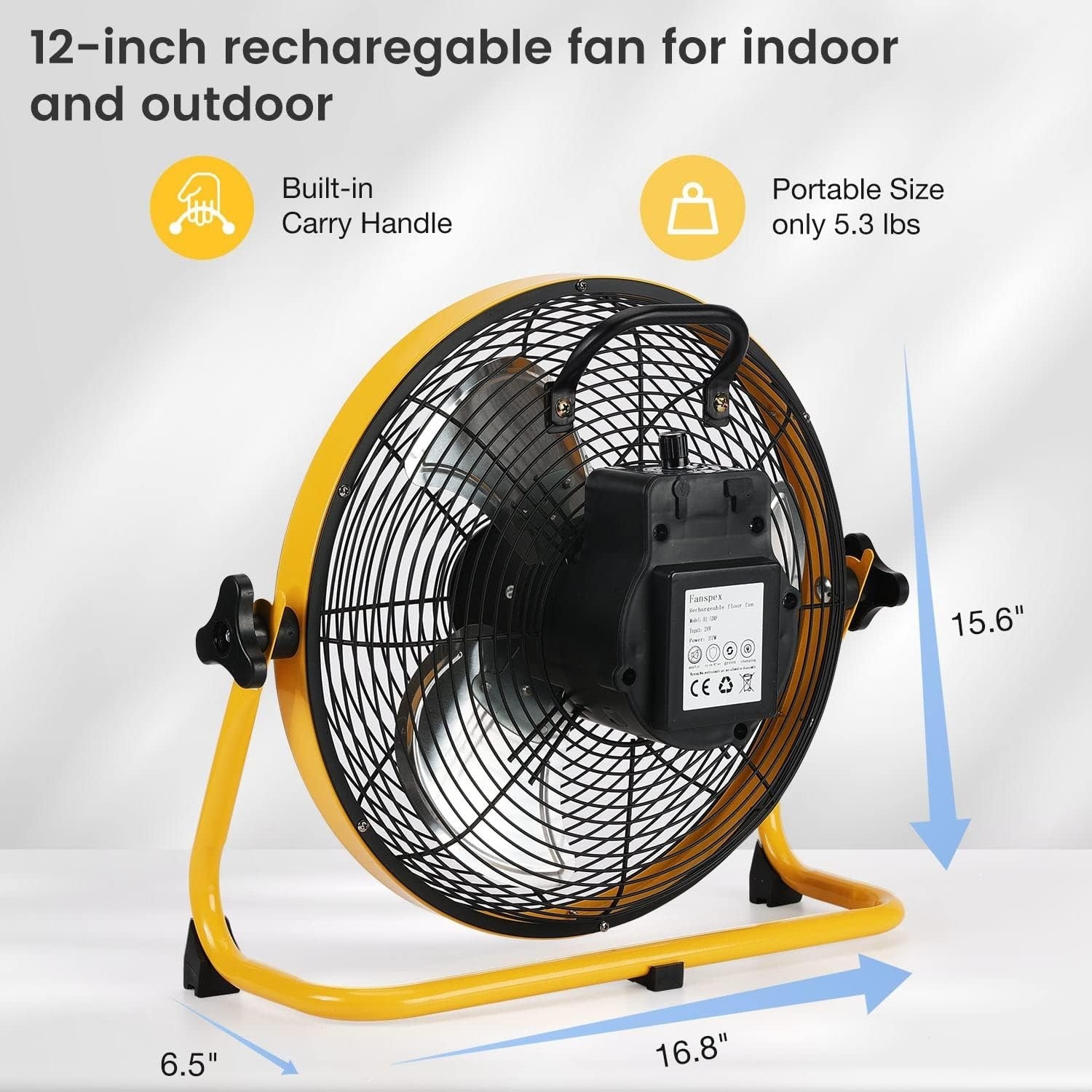 12" Rechargeable Camping Fan – 20000mAh Battery 3 Speeds High-Velocity Airflow