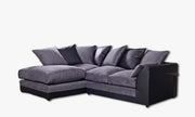 4 Seater Modular L Shape Sofa - Black Leather & Grey Chenille, Scatter Back Comf