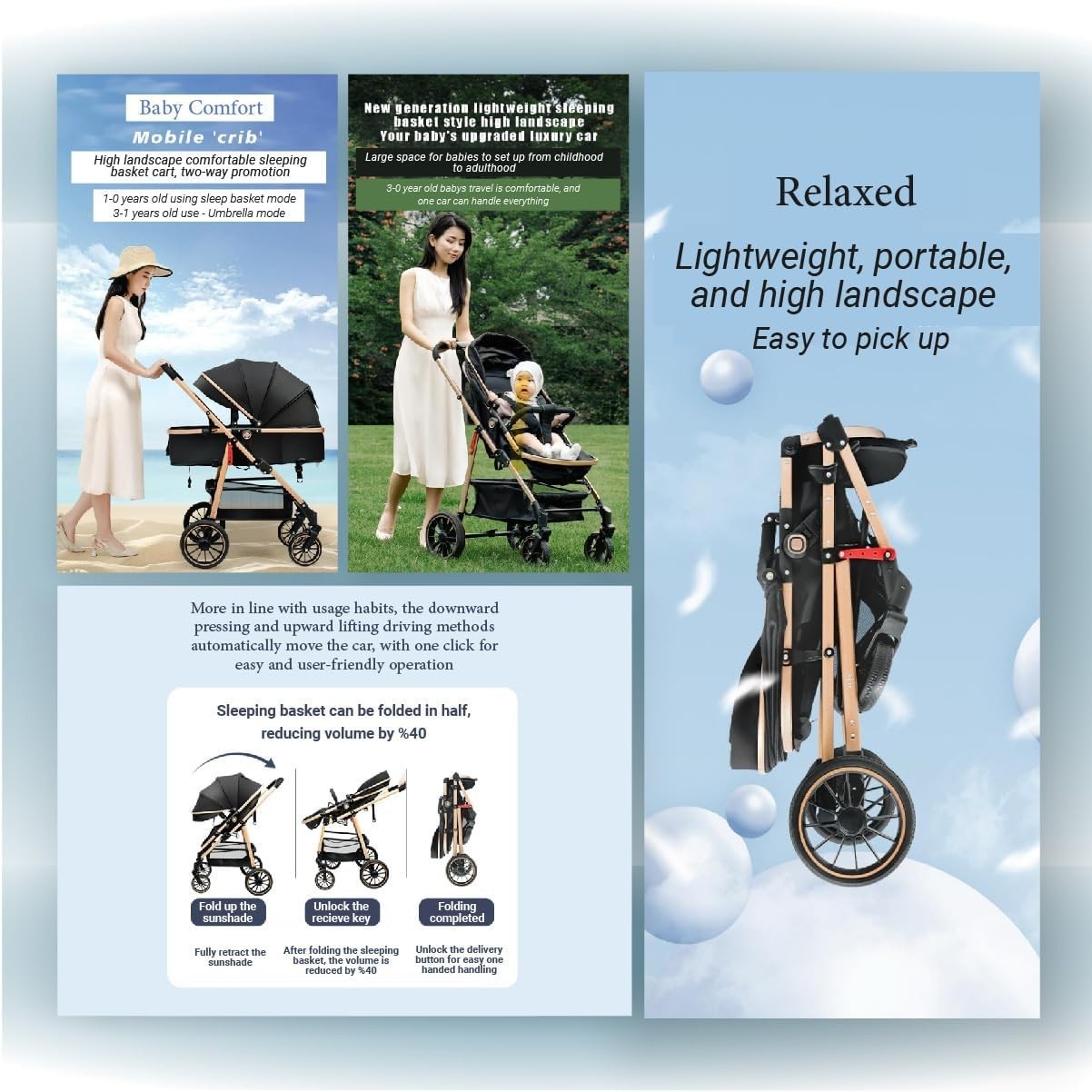 Lightweight Foldable Baby Pushchair Compact Travel Stroller Recline 0–3Y