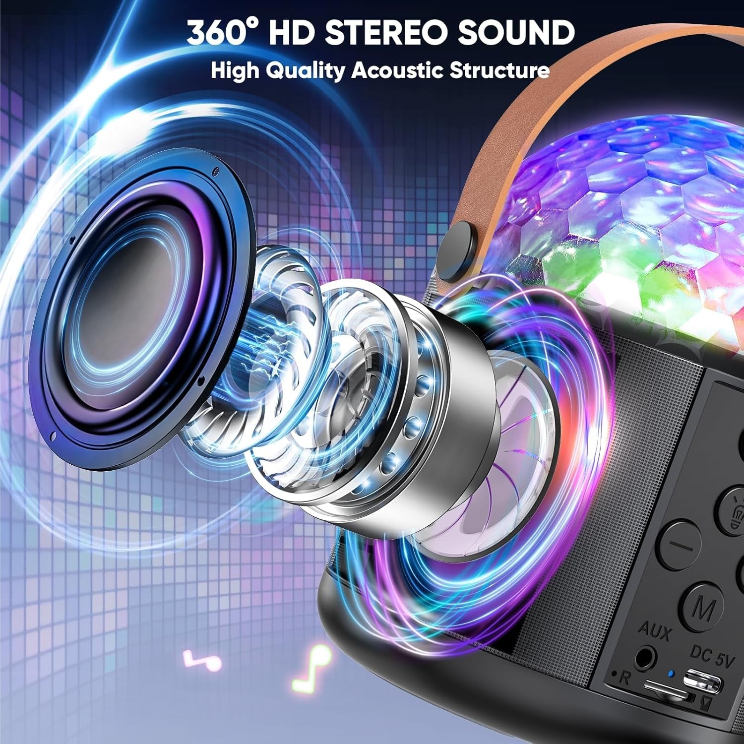 Kids Karaoke Machine with 2 Mics Bluetooth LED Party Speaker