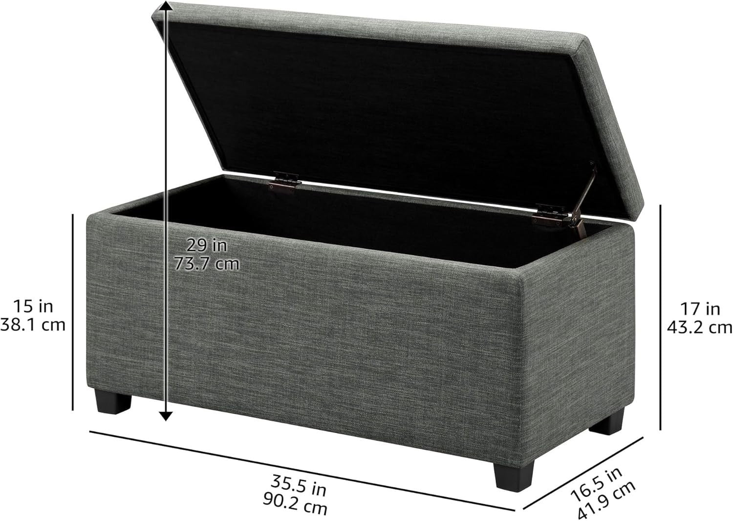 Dark Grey Upholstered Storage Ottoman Bench Soft Close Lid Linen Fabric 90x42x43