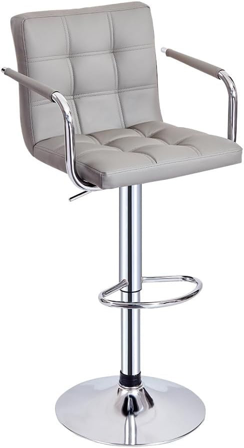 Gray Swivel Bar Stool with Armrest Adjustable Height Kitchen Counter Chair