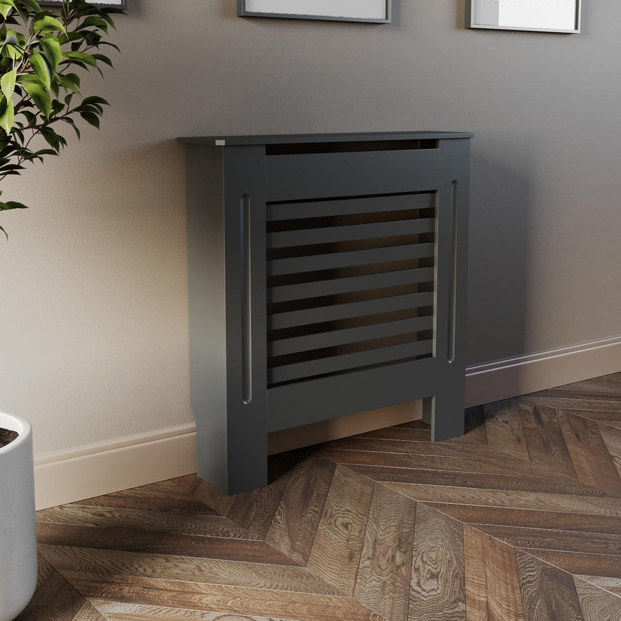 Grey Radiator Cover Modern Horizontal Slat W78xH81.5cm MDF Heater Cabinet