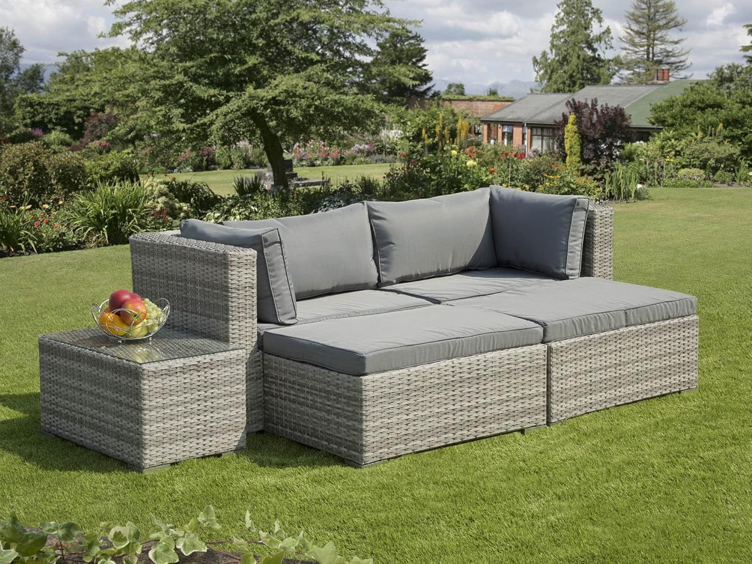5pc Rattan Garden Sofa Set Outdoor Lounge Patio Weatherproof Cushions Grey