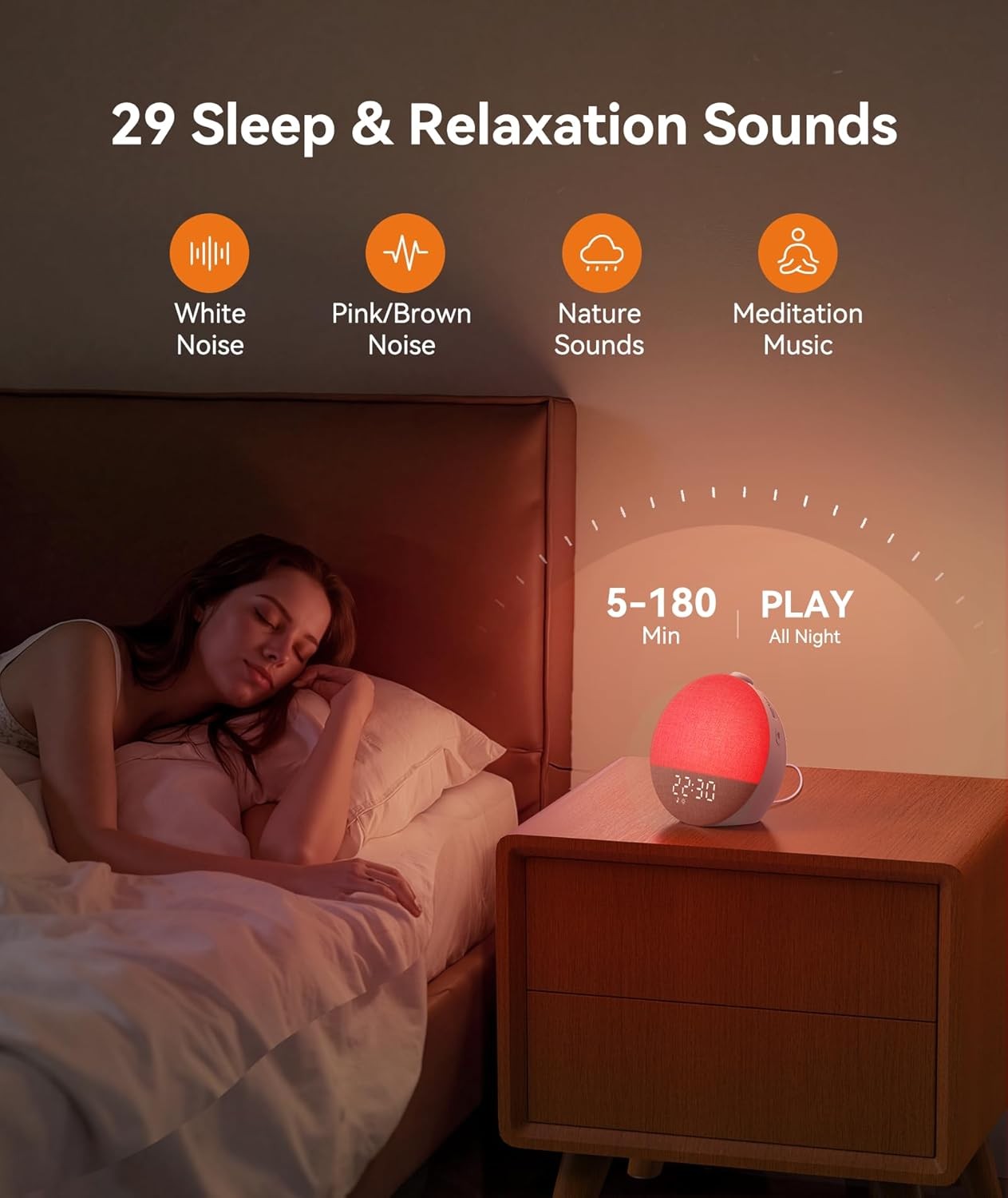 Sunrise Alarm Clock Wake Up Light White Noise 29 Sounds Night Lamp