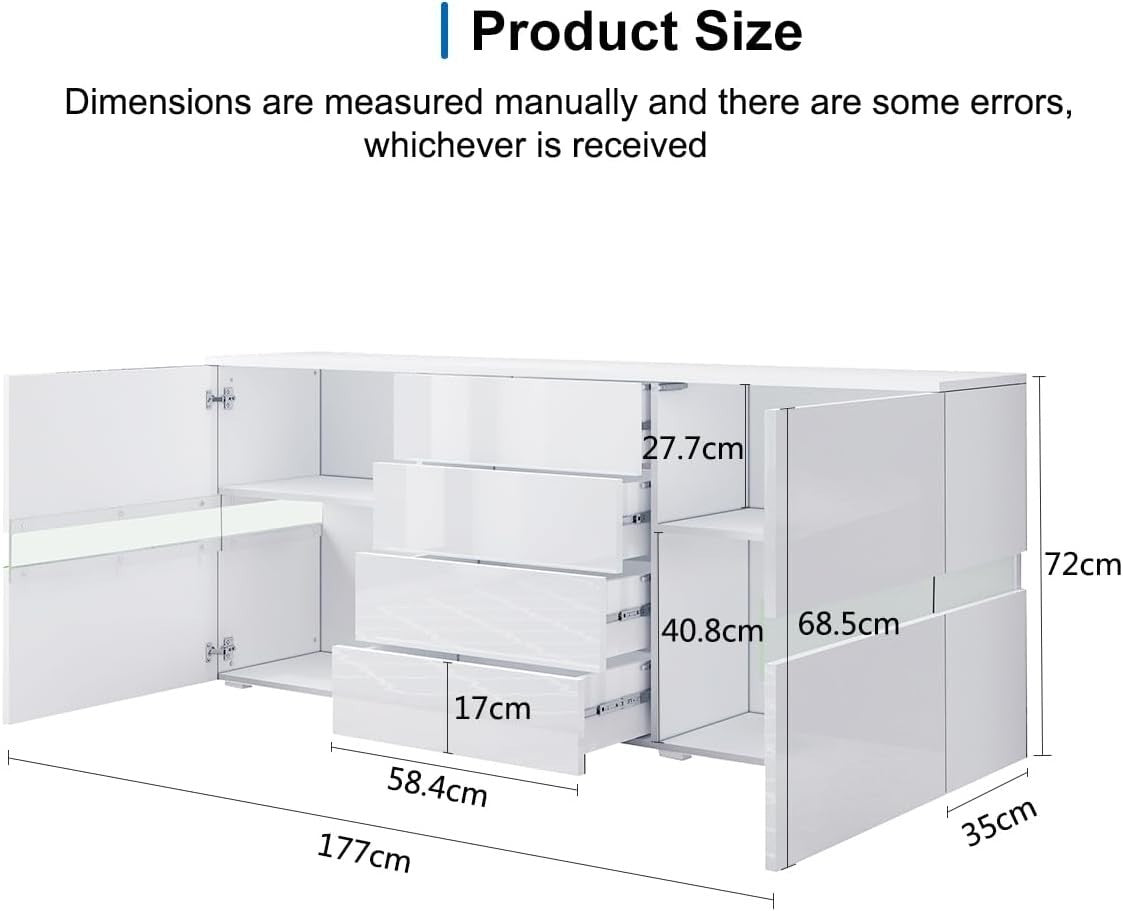 White LED Sideboard Cabinet High Gloss 2 Door 4 Drawer Storage Unit